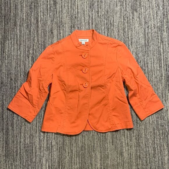 Coldwater Creek Womens 8 Petite Button Front‎ Jacket Orange Mandarin Collar - Picture 1 of 6